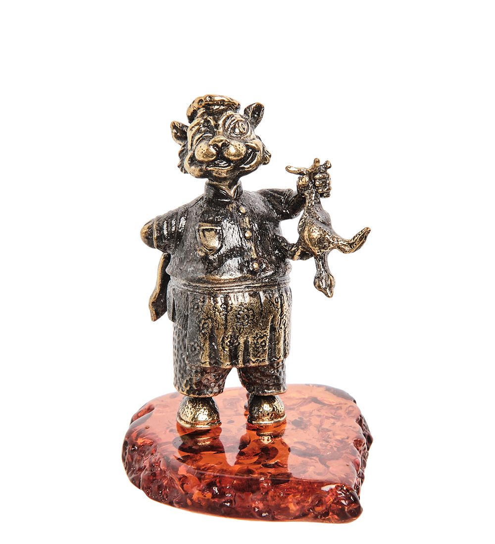 Народные промыслы AM-1034 Фигурка «Кот Повар» (латунь, янтарь)