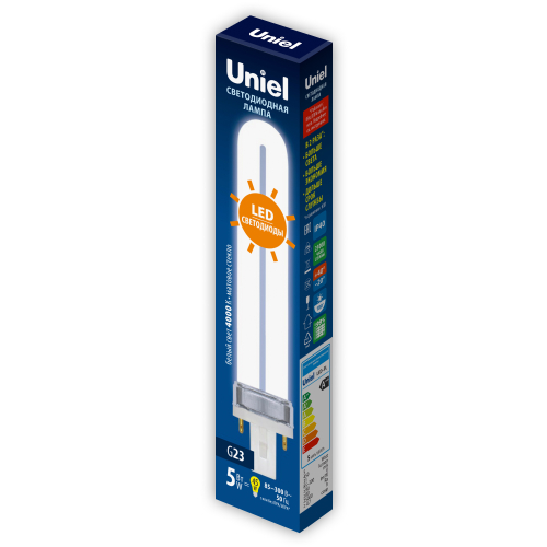 LED-PL-5W/4000K/G23/FR PLZ03WH Лампа светодиодная. Форма PL, матовая. Белый свет (4000K). Картон. ТМ Uniel