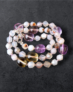 Бусы из гранёного серого агата и крупного кварца