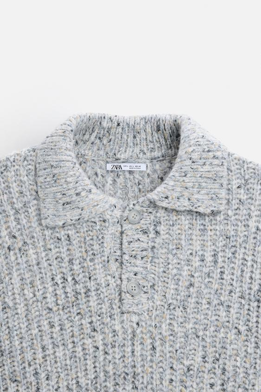 ZARA ПОЛО ИЗ РЕЛЬЕФНОГО ТРИКОТАЖА, СИНЕВАТЫЙ