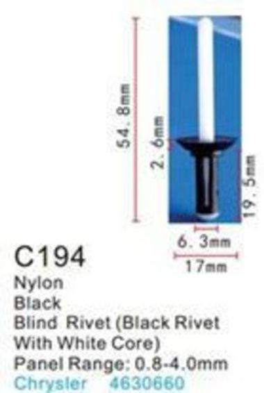 Клипса для крепления внутренней обшивки а/м Крайслер пластиковая (100шт/уп.) Forsage клипса C0194(Chrysler)