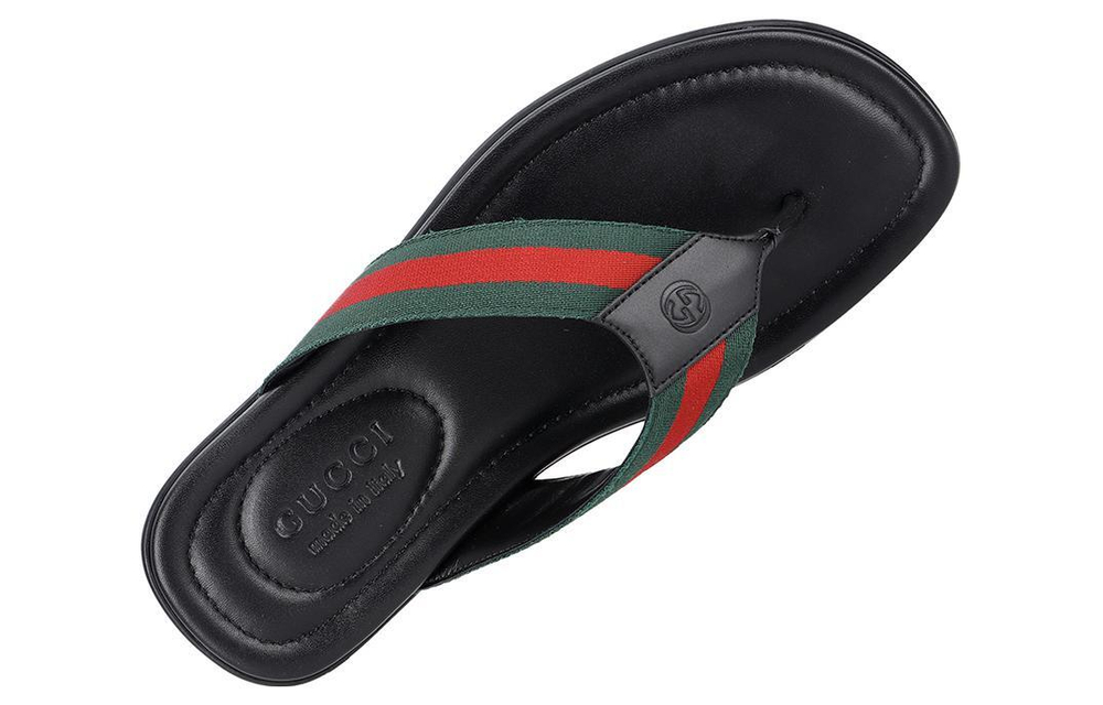 GUCCI Gucci open-toed flat-heeled flip-flops for men and women in the same style black