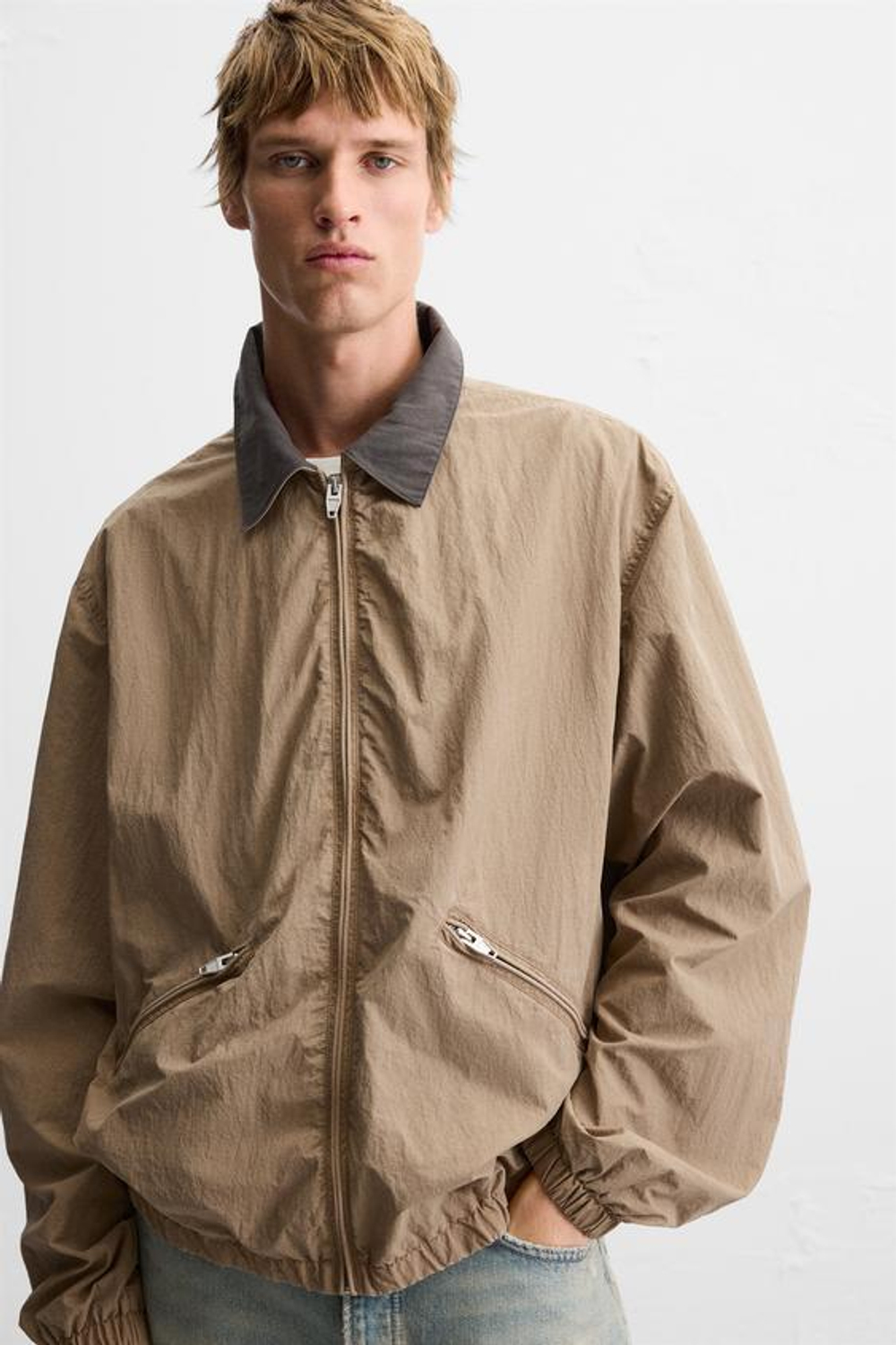 ZARA КУРТКА С КОНТРАСТНЫМ ВОРОТНИКОМ, РЫЖЕВАТО-КОРИЧНЕВЫЙ