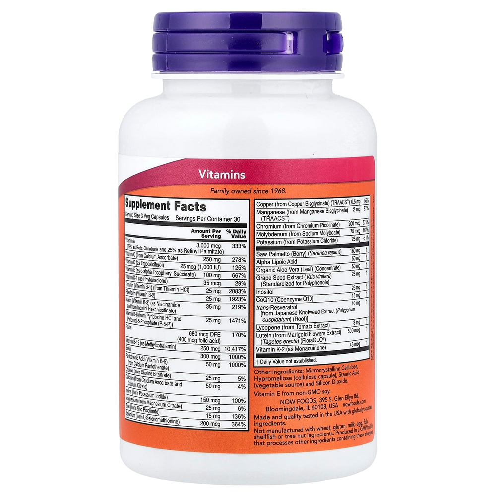 NOW Foods, ADAM, превосходные мультивитамины для мужчин, 90 растительных капсул