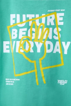 ZARA ФУТБОЛКА С РЕЛЬЕФНОЙ НАДПИСЬЮ, ЗЕЛЕНЫЙ