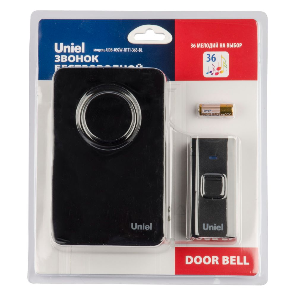 UDB-092W-R1T1-36S-BL Звонок электронный. 220В. 36 мелодий. Блистер. Черный. ТМ Uniel