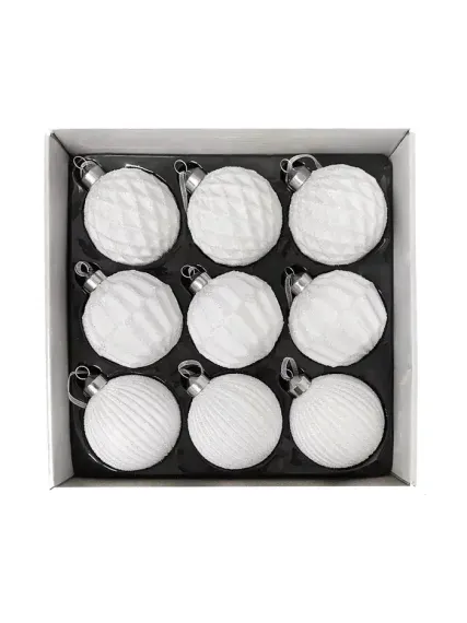 Набор винтажных стеклянных шаров Белый танец 80 мм., белый, 9 шт., Christmas DeLuxe (13038)