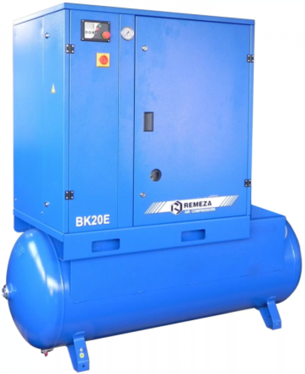 Винтовой компрессор ВК20Е-10-500ВС, ресивер 500 литров , производительность 2100л/мин,  рабочее давление 10 бар, мощность двигателя 15кВт, вес 535 кг, габариты 1930x810x1780мм. REMEZA, Республика Беларусь