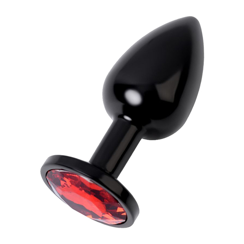 Черная анальная пробка 7,2см с кристаллом красного цвета ToyFa Metal 717007-59