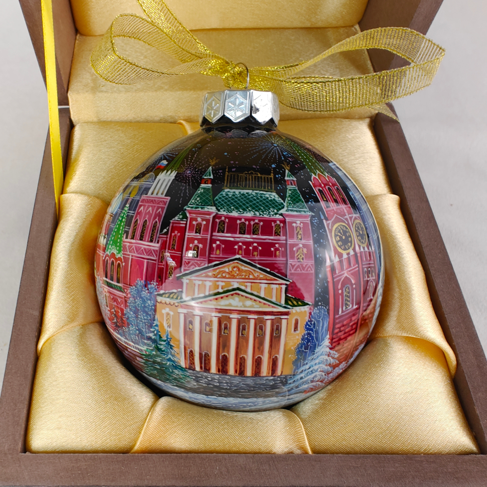 Елочный шар с росписью Палех "Москва" в футляре