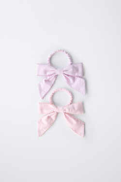 ZARA НАБОР ИЗ 2 РЕЗИНОК ДЛЯ ВОЛОС С БАНТОМ И БУСИНАМИ, РОЗОВЫЙ