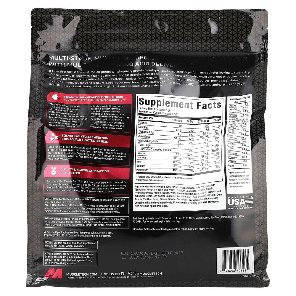 MuscleTech, Platinum 8-Hour Protein™, со вкусом ванильного торта, 2,09 кг (4,6 фунта)
