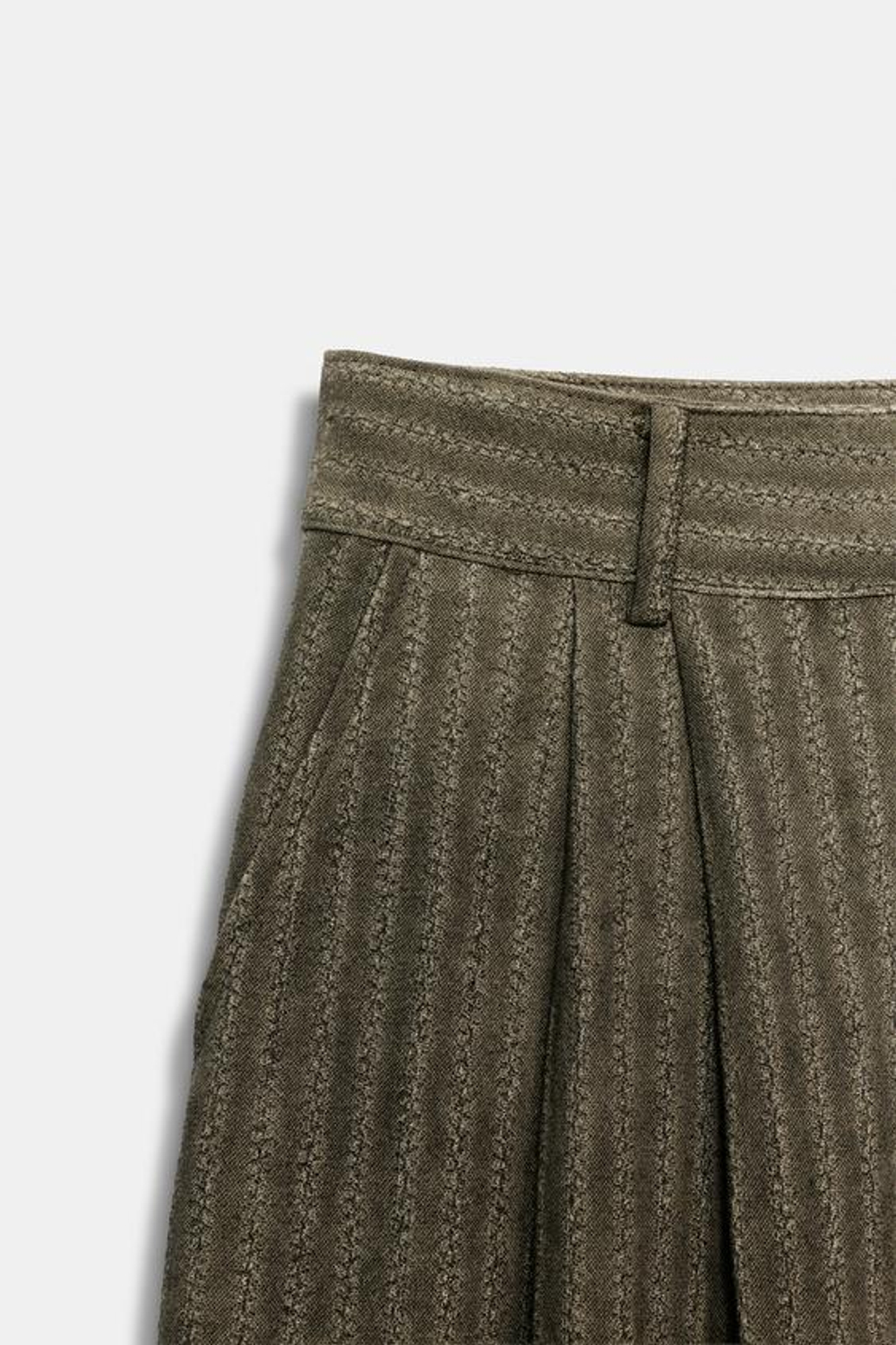 ZARA ЖАККАРДОВЫЕ БРЮКИ В ПОЛОСКУ — ZW COLLECTION, СЕРО-КОРИЧНЕВЫЙ