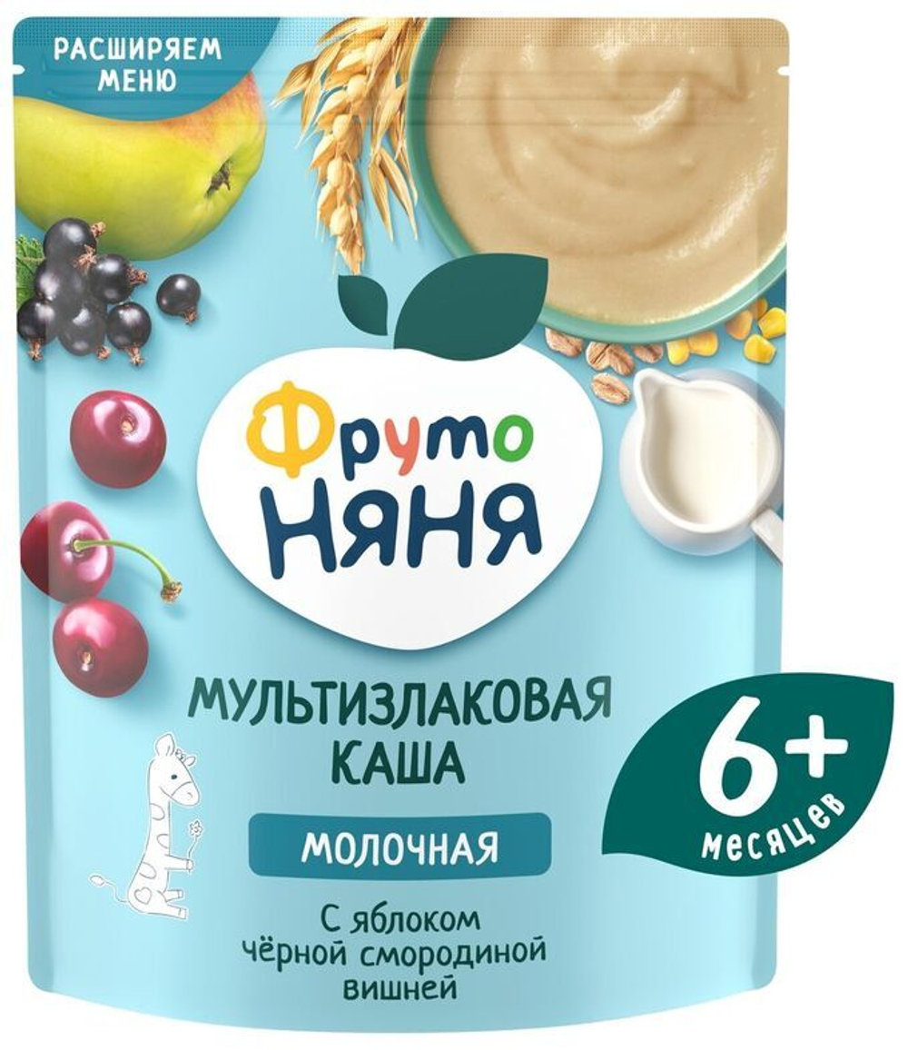 Каша Фрутоняня молочная мультизлаковая яблоко, черная смородина, вишня 200г