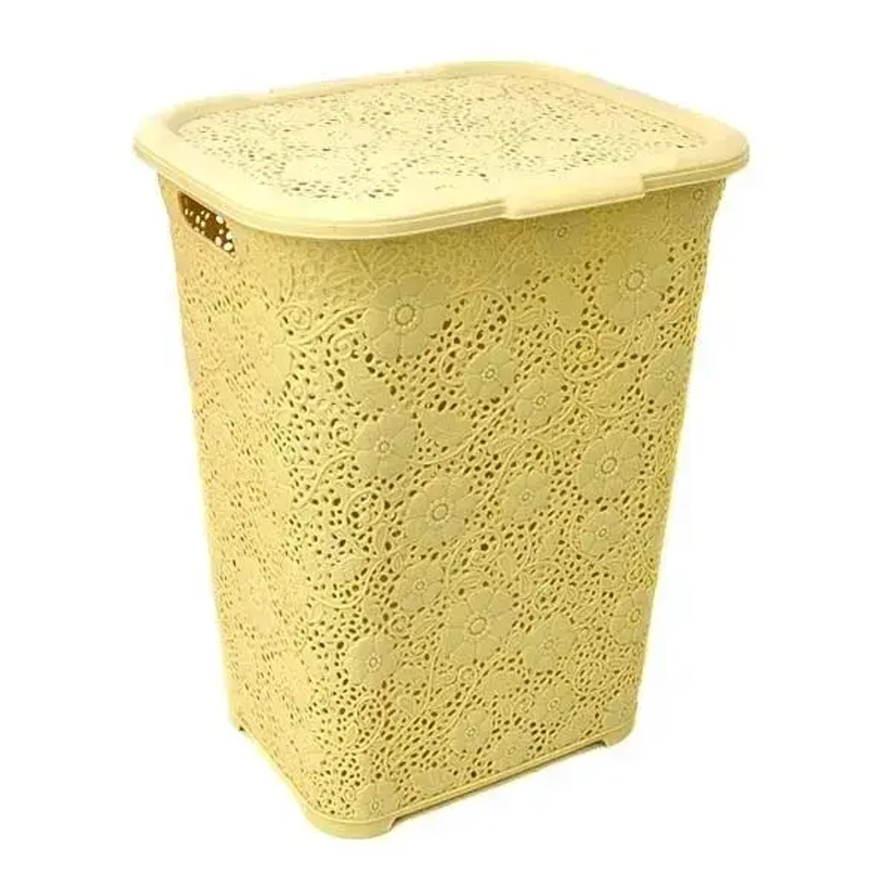 Корзина для белья 50л ажурная бежевая
