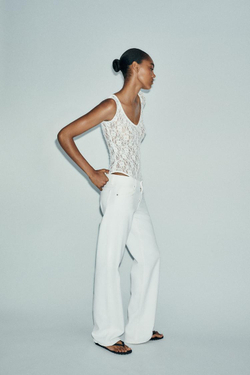 ZARA БОДИ ИЗ КРУЖЕВА, ЖЕЛТОВАТО-БЕЛЫЙ