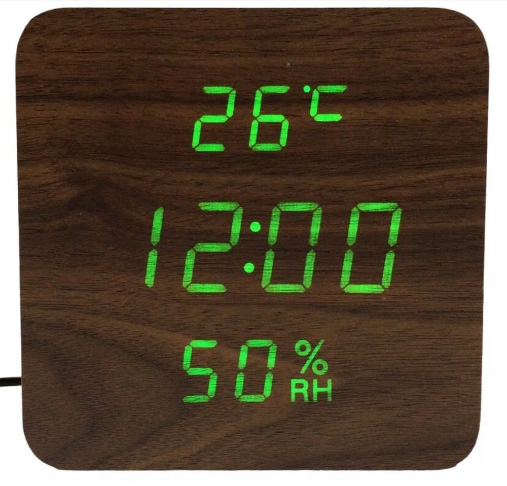 Часы VST-872S-4 Green (C/дата/деревянный корпус) USB