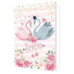 Открытка - мини двойная, подвеска, "Лебеди", свадебная, 85х115 мм, без текста