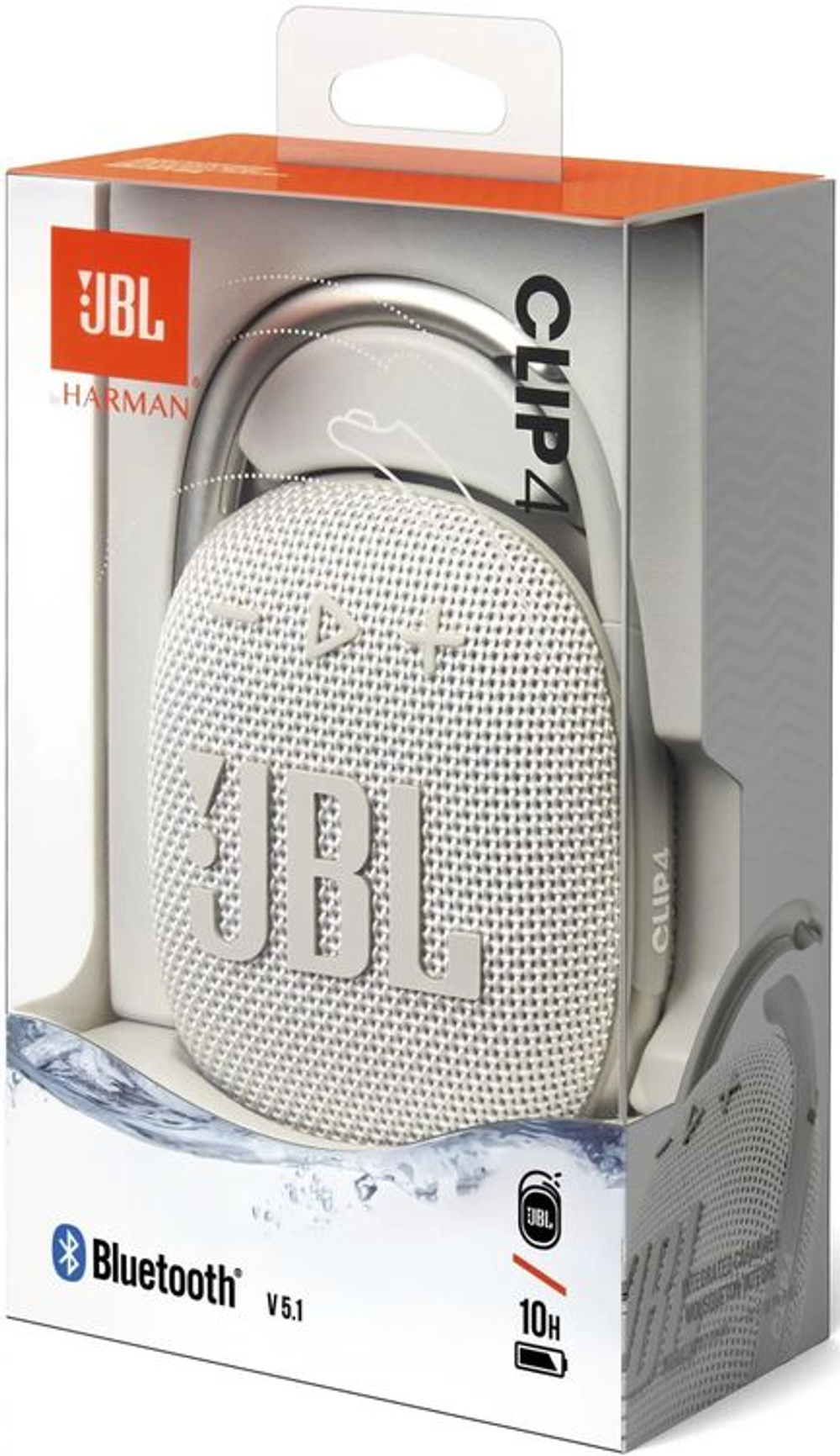 Колонка портативная JBL Clip 4, 5Вт, белый [jblclip4wht]