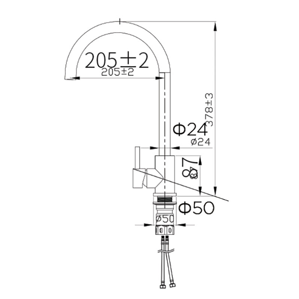 Кухонный смеситель, 205х378 мм, цвет SS Raw