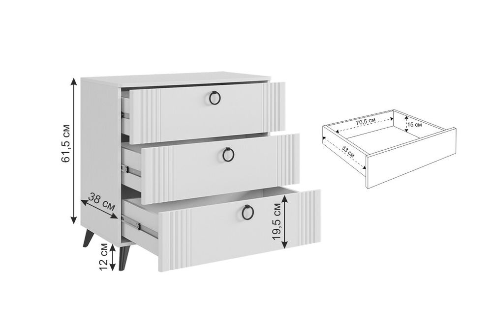Комод "Ева"(Белое дерево/Белый матовый)