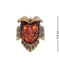 AM-2504 Кольцо «Совушка ночь» (латунь, янтарь)