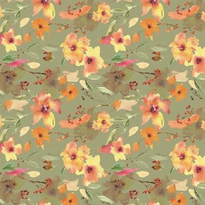 Цветы акварелью. Оранжевые на зеленом