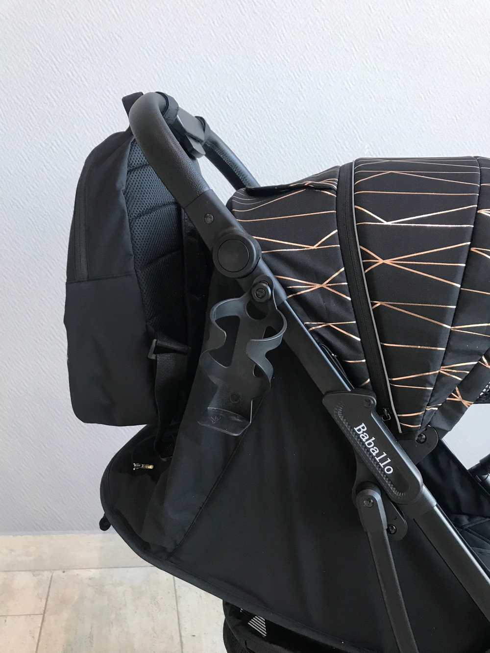 Коляска прогулочная Babalo 2024 Золотая полоска текстиль на черной раме