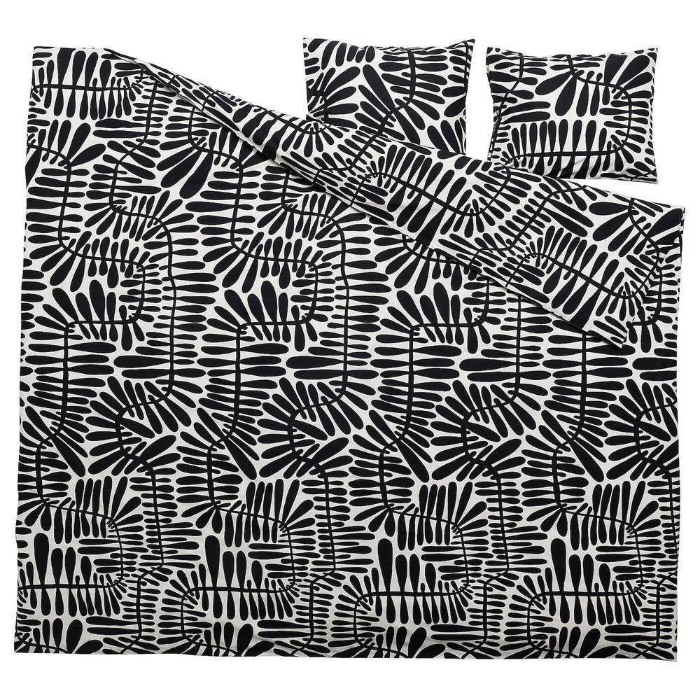 IKEA MAJSMOTT  (ИКЕА МАЙСМОТТ)  -  Пододеяльник и 2 наволочки, кремовый/черный, 200x200/50x60 см
