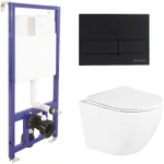 Комплект унитаза BelBagno Uno BB3105CHR/SC с инсталляцией Berges Novum L5 040215 с сиденьем Микролифт и Черной матовой клавишей смыва