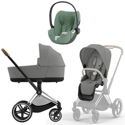 Коляска 3 в 1 Cybex Priam IV Chrome Brown complete и автокресло Cloud T i-Size Leaf Green Plus Mirage Grey