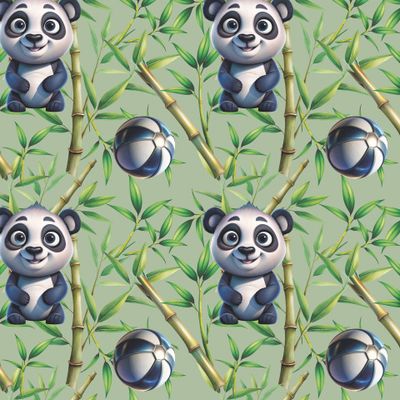 панда малыш мяч бамбук зеленый