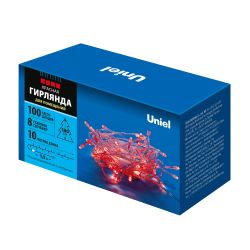 ULD-S1000-100-DTA RED IP20 Гирлянда светодиодная. 10м. 100 светодиодов. Красный свет. Провод прозрачный. ТМ Uniel
