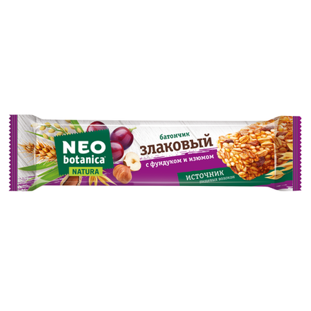 Батончик злаковый Neo Botanica с фундуком и изюмом 29 гр
