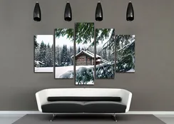 Модульная картина "Домик в зимнем лесу"