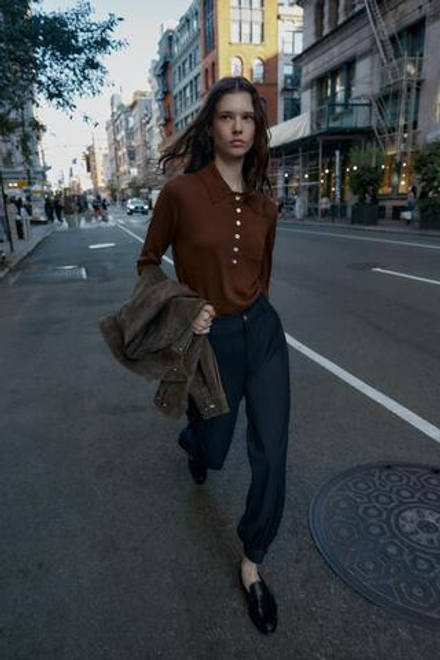 ZARA БАЗОВОЕ ПОЛО ИЗ СМЕСОВОЙ ШЕРСТИ, ШОКОЛАДНЫЙ