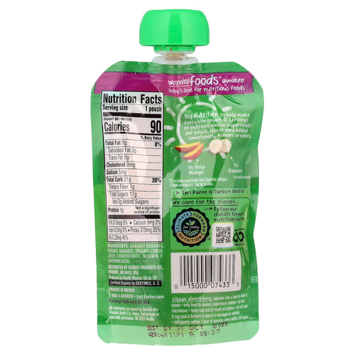 Gerber, Organic for Baby, Wonder Foods, 2nd Foods, банан и манго, 99 г (3,5 унции)