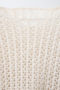 ZARA СВИТЕР ИЗ СЕТЧАТОГО ТРИКОТАЖА С БАХРОМОЙ, ЭКРЮ