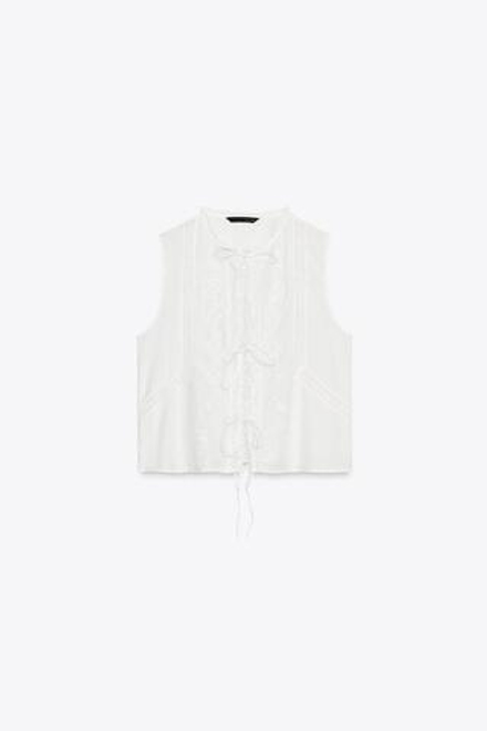 ZARA ТОП С ВЫШИВКОЙ И ЗАВЯЗКАМИ, БЕЛЫЙ