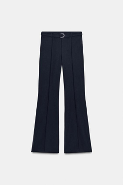 ZARA БРЮКИ ИЗ КРЕПА С ПОЯСОМ, МОРСКОЙ СИНИЙ