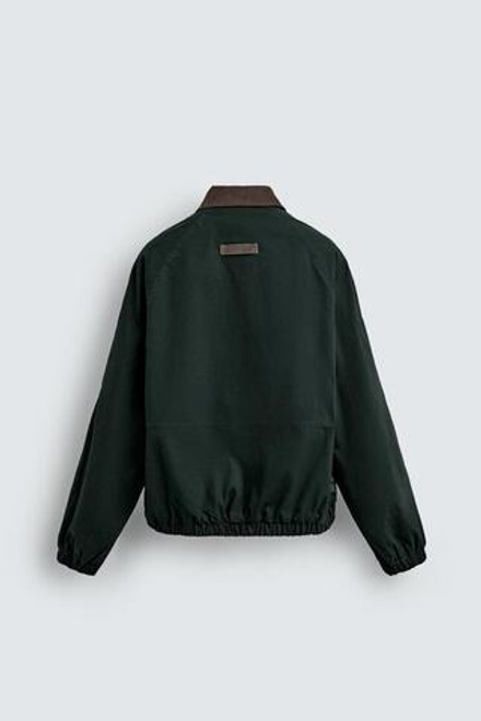 ZARA КУРТКА С КОНТРАСТНЫМ ВОРОТНИКОМ И ВЫШИВКОЙ, ЗЕЛЕНЫЙ