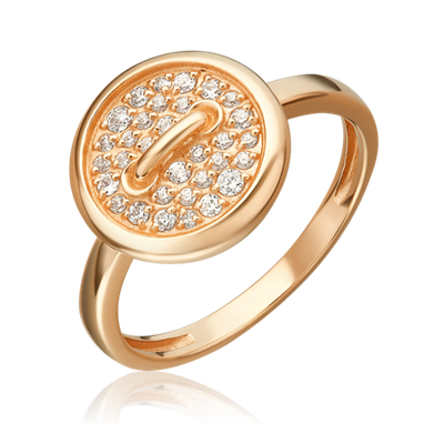 Кольцо «Пуговица» из красного золота с фианитами