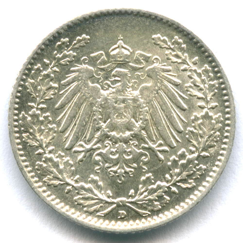 1/2 марки 1916 (A) Германия XF-AU