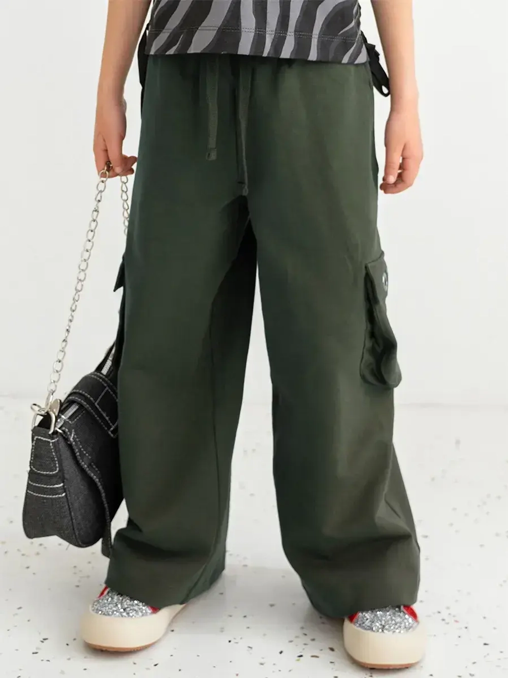 Штаны для девочки карго с карманами