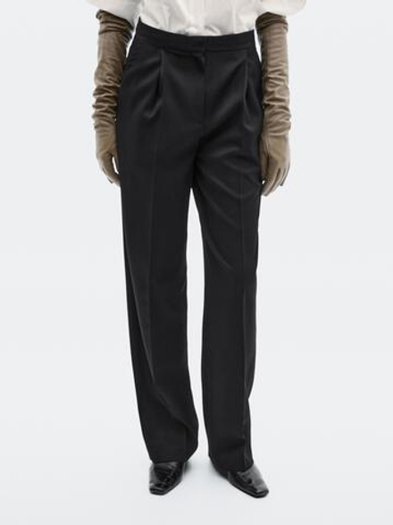 Massimo Брюки широкие из 100% шерсти с вытачкой - LIMITED, черный