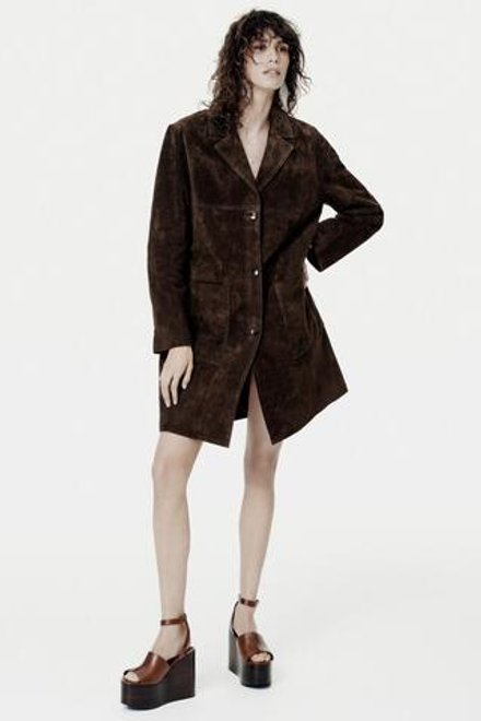 ZARA ПАЛЬТО ИЗ 100% ЗАМШИ — ZW COLLECTION LIMITED EDITION, ТЕМНО-КОРИЧНЕВЫЙ