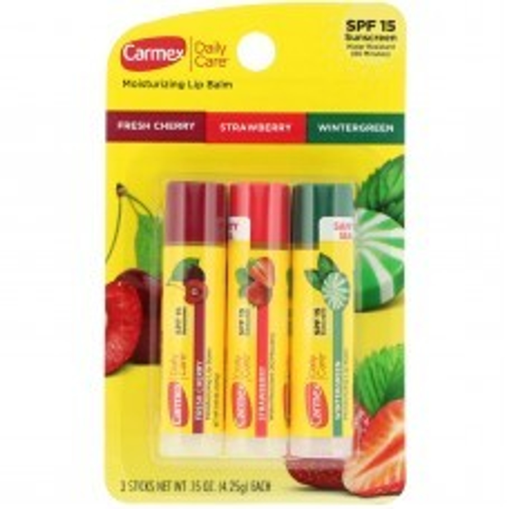 Carmex, Ежедневный бальзам для губ, SPF 15, разные вкусы, 3 шт. (4,25 г)
