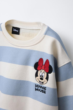 ZARA ТОЛСТОВКА В ПОЛОСКУ С ВЫШИВКОЙ MINNIE MOUSE © DISNEY, ГОЛУБОЙ