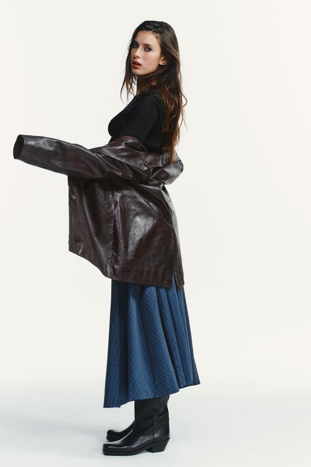 ZARA ЮБКА МИДИ В КЛЕТКУ СО СКЛАДКАМИ, ОТТЕНКИ СИНЕГО