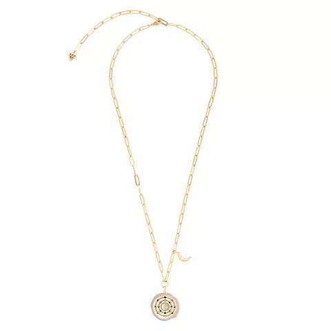 Moon Phase Taupe &amp; Gold Mantra Necklace